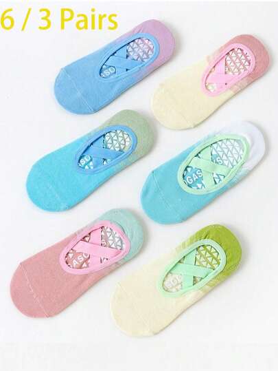 3/6双装渐变色瑜伽袜，女士款，防滑硅胶材质，适合室内健身、舞蹈、春秋季穿着