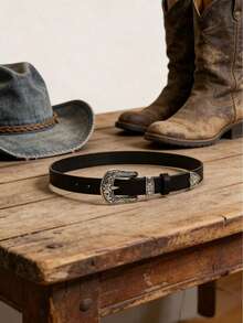 Western Style Pin Buckle Fashion Versatile Decorative Belt For Women - Black - View 2