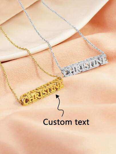 1pc Personalized Name Necklace, Customized Name Necklace, Gold/Silver, 3D Rectangular Name Plate Necklace, Fashionable & Exquisite Jewelry, Unique Customized Gift, Perfect Gift For Her, Personalized Gift, Mother's Day Gift, Birthday Gift, Meaningful Keepsake, Suitable For Daily Wear