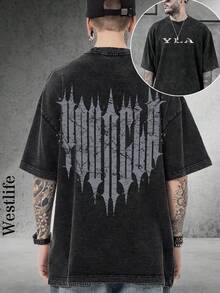 1PC Y2K Men's Vintage Graphic Tee | Summer Men's Street Style Retro Print T-Shirt | Yla Logo Front   Gothic Design Back | Niche Fashion Men's Clothing Y2k Clothing | Unisex - 黑色 - 查看 2