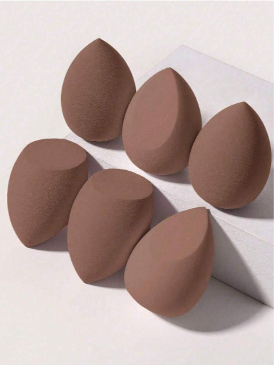 6 Pcs Makeup Sponges, For Cream And Powder Concealer, Loose Foundation Applicator, Cosmetics, Cheap, Room Decor, Dressing Table, Travel, Bedroom, Makeup Accessories, Powder Puff, Powder Puff, Makeup Sponge, Cheap, Christmas Gift, Cosmetics, Makeup Tools, Bargain, Gift, Ladies Gift, Christmas Gift - 咖啡棕 - 查看 1