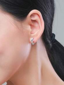 1 Pasang Anting Lingkaran Batu Zirkonia Kubik, Cocok Untuk Dekorasi Sehari-hari, Perhiasan Pesta Atau Hadiah Ulang Tahun Untuk Remaja - Perak - View 4