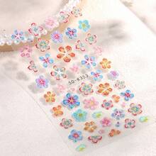 5D Embossed Gradient Floral Nail Stickers, Includes Self-Adhesive Leopard Print, Lily, Hibiscus, Butterfly Patterns, Suitable For Decorating Acrylic Floral Nail Art, Ideal For Spring And Summer - Multicolor - View 5