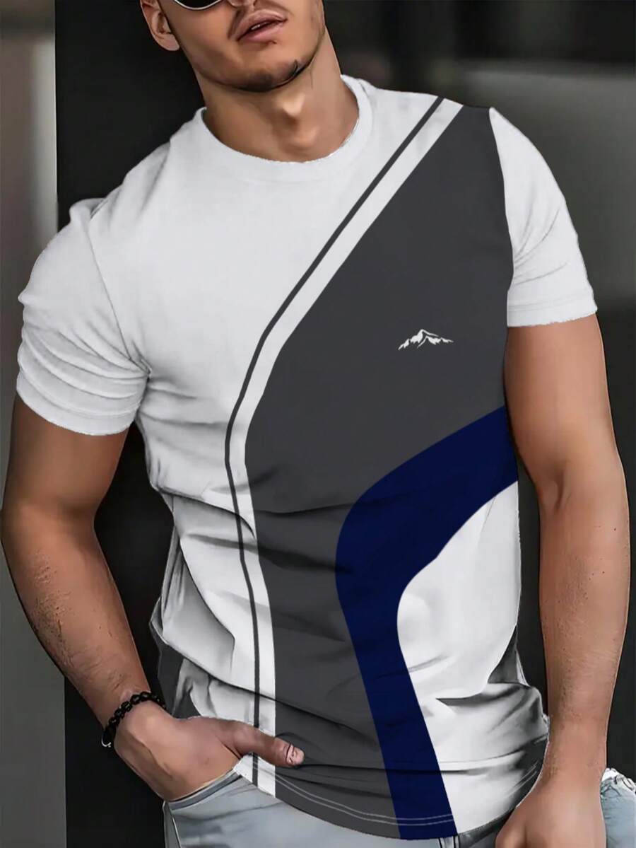 男士3D印花运动T恤 - 透气涤纶圆领设计，轻盈透气，适合健身和休闲穿着，图案T恤，穿着舒适，是送给朋友和同学的绝佳礼物