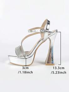 Giày sandal cao gót thanh lịch, tối giản, đính đá lấp lánh, thích hợp cho đám cưới, du lịch, cắm trại, tiệc tùng và tiệc chiêu đãi. - Bạc - Xem 10