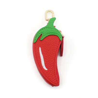 Multifunctional Fruit Coin Purse, Embroidered Chili Pendant Charm, Suitable For Storing Coins & Earphones, With Wear-Resistant Zinc Alloy Clasp, INS Style