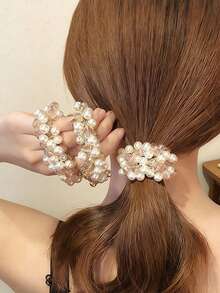 1 chiếc dây buộc tóc giả ngọc trai và đá pha lê sang trọng, kiểu dáng tối giản, đa năng dùng cho tóc đuôi ngựa và búi tóc, dây chun buộc tóc, dây thừng buộc tóc, thích hợp cho mùa hè, kỳ nghỉ, du lịch. - Nhiều màu - Xem 10