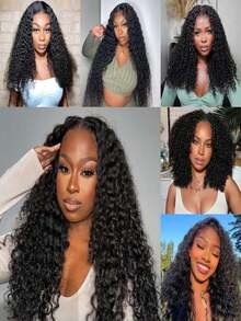 V Part Wig Human Hair Deep Wave Human Hair Wig Upgrade Glueless U Part Human Hair Wig For Women No Leave Out No Sew In 180 Density Natural Black Color 44inch - 自然色 - 查看 8