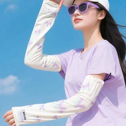 2件装冰袖防晒套，可爱卡通冰丝袖，夏季宽松防紫外线，驾驶护臂，骑行护手套