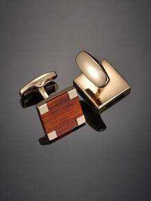 1对男士时尚仿木纹铜质袖扣，适合婚礼、商务、宴会和日常佩戴 - 玫瑰金 - 查看 2