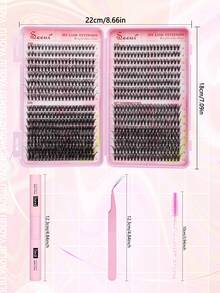 640pcs D-Curl Fluffy False Eyelashes Set, Including Dense 3D Segmented Lashes, Glue, Tweezers, Lightweight & Reusable, Large Capacity Personal Lash Kit, Soft & Natural, Create 3D Volumized Eye Makeup, Suitable For DIY At Home, Travel, Daily Commute, Parties, Weddings, Bridal Makeup - Black - View 6