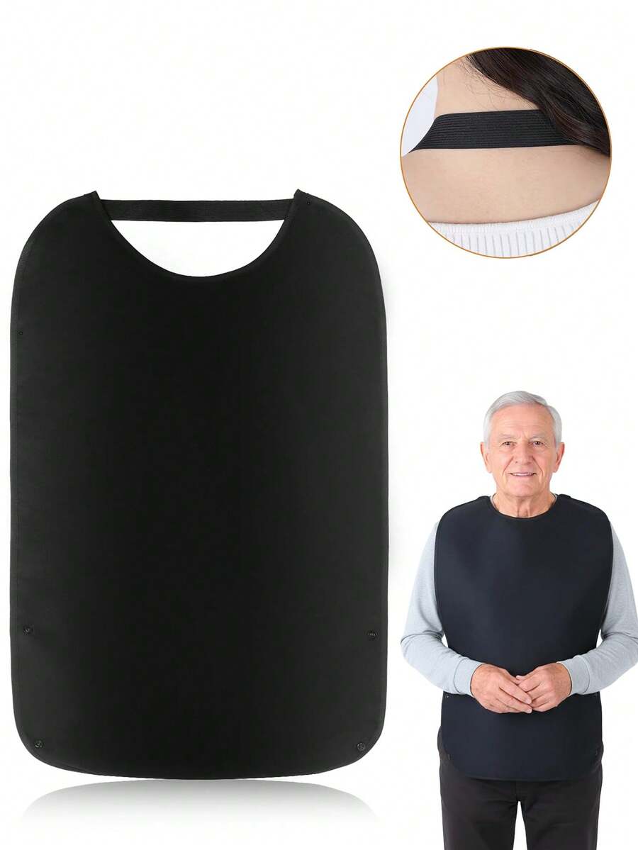2pcs Adult Bibs, Black Adjustable Bib Design, Comfortable Fit To Protect Elderly Clothing During Meals - Black - View 1
