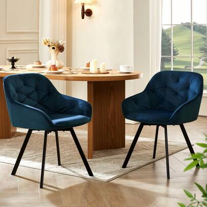CLIPOP Dining Chair Set Of 2 Velvet Thick Padded 360°Swivel Armchair With Backrest And Metal Legs, Rotatable Desk Chair For Home Office/Living Room/Bedroom