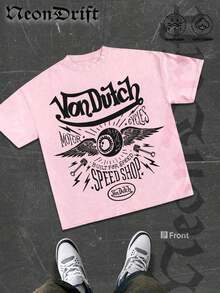 NeonDrift Street Cotton T-Shirt 100% Cotton Fabric Unisex Style-Van Dutch Motor Cycles Speed Shop Graphic T Shirt Vintage Style Print Classic Americana Design For Car Enthusiasts And Biker Culture Fans Casual Wear Streetwear Fashion Men's Apparel100%Cotton - 粉色 - 查看 7
