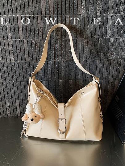 low tea 1个低茶色纯色PU皮革单肩包，女士复古时尚方形手提包，顶部提手单肩设计，按扣闭合，适合旅行、购物、约会、女士礼物，也适合通勤、户外活动、旅行、徒步。