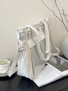 Túi tote trong suốt, chất liệu cứng cáp, kiểu dáng anime, dung tích lớn, túi đeo chéo thông thường dành cho học sinh và người đi làm, túi xách thời trang nữ. - trắng - Xem 9
