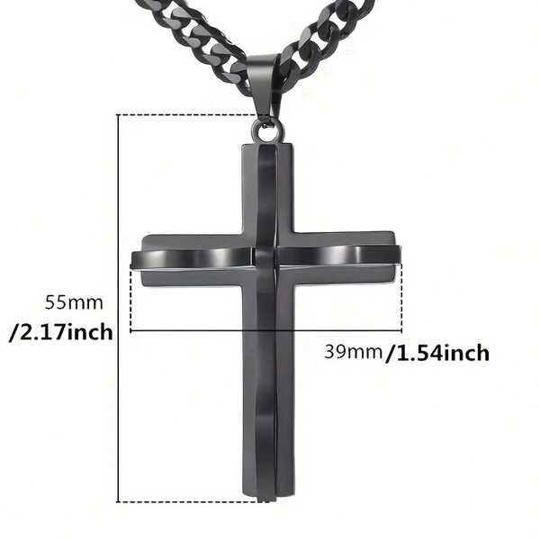1pc Men's Hip-Hop Style Black Cross Pendant Necklace