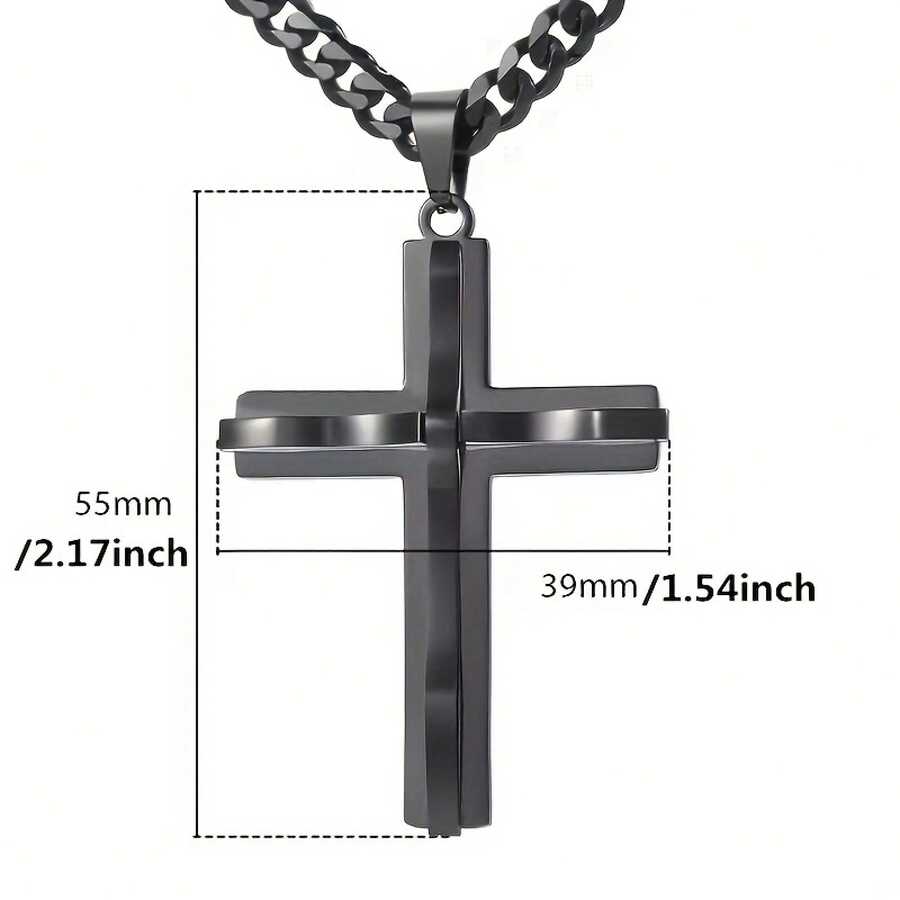 1pc Men's Hip-Hop Style Black Cross Pendant Necklace - Gun Black - View 1