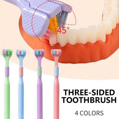 1pc 45-Degree Triangle Toothbrush, 3X Deeper Cleaning Care Toothbrush With Tongue Scraper, Couples/Family Toothbrush, Bathroom Decor Back-To-School Supplies