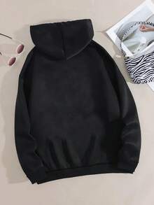 The Pink Floral Print On The Sweatshirt Features A Fresh And Natural Design. This Women's Hooded Sweatshirt With A  Pattern, Printed Letters, And-G112 - 黑色 - 查看 2