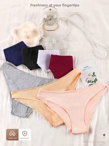 7-Pack Women's Pure Cotton Underwear, European And American Low Waist Plus Size Half Wrapped Buttocks Comfortable, Skin Friendly And Breathable, High-Quality Fabric Breathable All Cotton Crotch, Long-Term Washing Does Not Deform, Pure Cotton Triangle Pants - 混色7條裝 - 查看 3