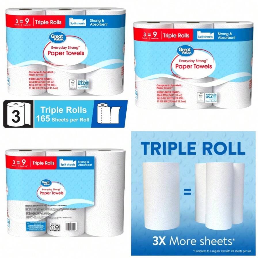 Triple Roll Paper Towels Everyday Strong Absorption - 1 - View 1