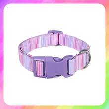 Pastel Rainbow Dog Collar - Adjustable Pink Purple Blue Stripe Pet Collar With Matching Purple Buckle & Silver D-Ring - Watercolor Puppy Neckband For Small Medium Dogs - Mixed color - View 8