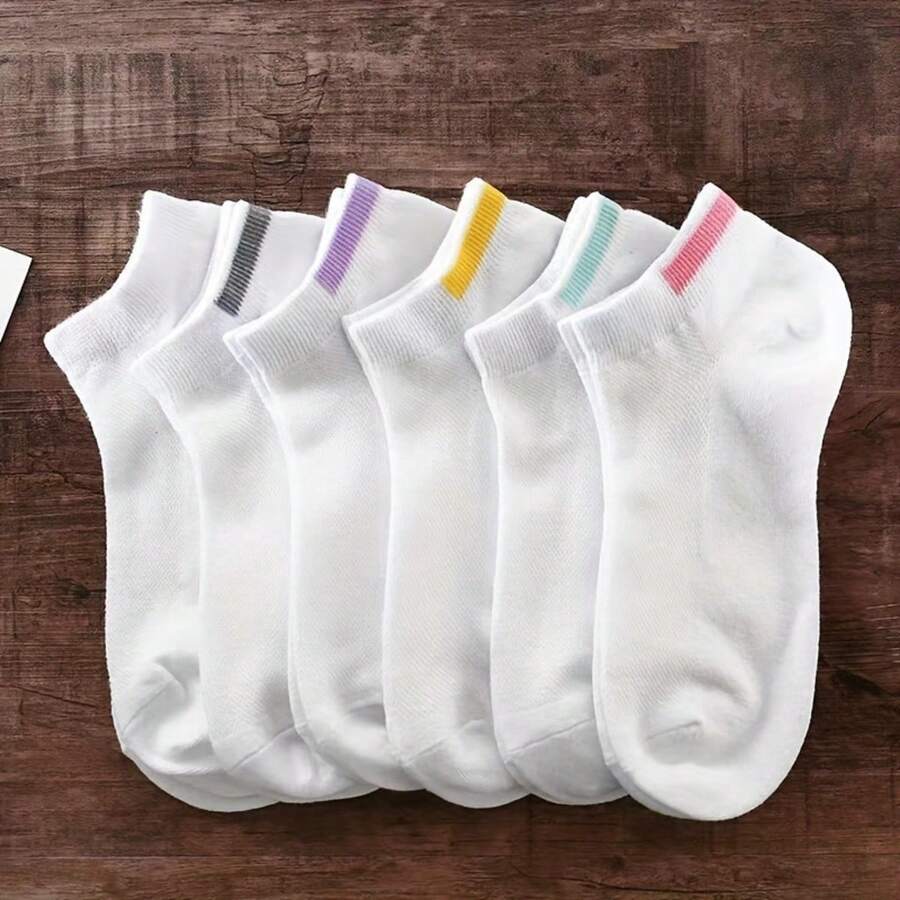 6 Pairs Colorful High Heel Women's White Socks, Breathable And Moisture-Wicking - White - View 1