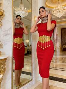 波西米亚风金色几何镂空硬币流苏时尚腰带，适合户外、婚礼、派对等场合佩戴，也是送给朋友和女友的礼物，夏季海滩必备。 - 金色 - 查看 5