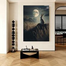 Con marco Arte de Pared en Lienzo Enmarcado 2D Plano, 1 pieza Listo para Colgar -  Cuadro de Paisaje Sereno con Conejo y Hierba a la Luz de la Luna, Marco Envuelto para Dormitorio, Sala de Estar, Cocina, Decoración Rústica, Arte de Oficina, Escena Tranquila, Impresión de Alta Calidad - Enmarcado - Ver 5