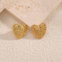 1对锡箔纸心形耳钉，适合日常佩戴 - 金黃色 - 查看 2