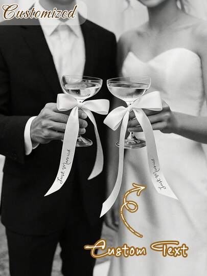 Personalized Ribbon Place Setting, Custom Name Bow For Wedding Table | Satin Napkin Ties | Wedding Place Setting Bows | Plate Bow Name Tags