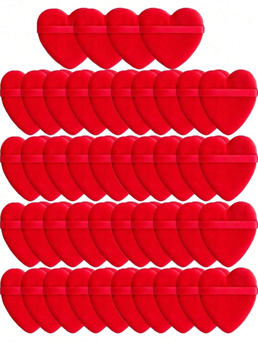 54pcs/15pcs/5pcs Heart-Shaped Flocked Makeup Sponges, For Setting Makeup, Soft And Fluffy With Texture, Suitable For Face And Body Powder Puffs, Mixed Set Makeup Beauty Tools