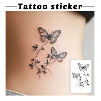 1 pieza Pegatina de moda lavable, diseño de tatuaje realista de mariposa y enredadera, tatuaje falso impermeable y de larga duración para el brazo, delicado y fresco para mujeres, puede durar de 2 a 3 días
