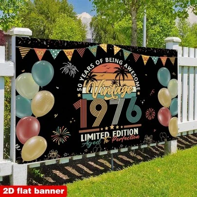 1件装，男女通用50岁生日装饰，复古50岁生日快乐背景横幅派对礼物，1976年复古海报彩虹主题50岁生日背景周年纪念派对装饰，送给他/她