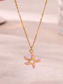 1 Mặt dây chuyền hình sao biển tráng men tinh tế dành cho nữ, dây chuyền thép không gỉ mạ vàng 18K, trang sức đi biển mùa hè để đeo hàng ngày, phụ kiện thời trang mùa hè Y2K dễ thương cho các cô gái trẻ, quà tặng dự tiệc ngày lễ. - sao biển - Xem 5