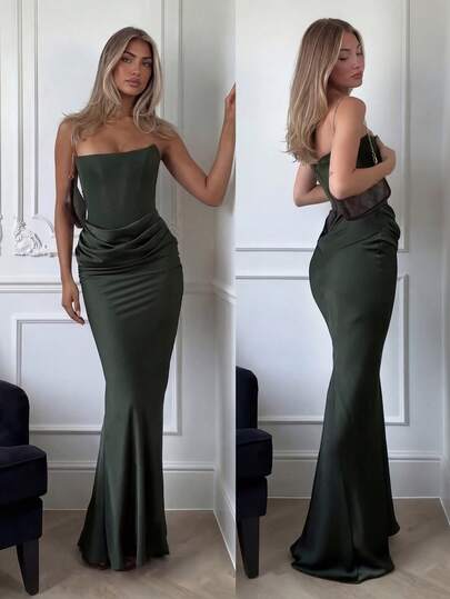 Vestido de Coquetel Elegante e Casual de Cor Sólida, Sem Costas, Vestido de Festa Formal e Gracioso, Adequado para Convidado de Casamento, Férias, Encontro