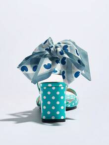 女士高跟凉鞋,适合春夏、夜店、派对、户外活动、旅行,波点图案,粗跟,方头,心形鞋型,缎带系带,时尚单带,柔软舒适,优雅迷人,薄荷蓝高跟凉鞋 - 薄荷藍 - 查看 8