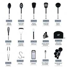 Kitchen Utensils Set 35 PCS Cooking Utensils Set Nonstick and Heat Resistant Nylon Stainless Steel Silicone Spatula Set - Kitchen Gadgets Home Essentials Kitchen Accessories Apartment Must Haves - Negro - Ver 4