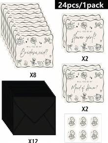 24张/包，12张卡片+12个信封+贴纸，新娘及伴娘邀请卡，婚礼派对用品，空白新娘及伴娘卡片，适用于婚礼及伴娘派对 - 多色 - 查看 5