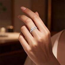 精致蓝色星形宝石双子座戒指，925纯银可调节开口戒指，星座占星饰品，日常佩戴及礼品之选 - 藍色 - 查看 5