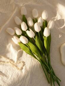 Artificial White Tulip, Realistic Texture, Fake Flower Bouquet. Suitable For Wedding Decor, DIY Bridal Bouquet, Room, Restaurant, Kitchen, Living Room, Party, Bedroom And Home Decoration. Can Be A Gift For Birthday, Valentine's Day, Mother's Day, Father's Day, Graduation Season. Also Suitable For Garden And Bedroom Decor. A Great Gift Choice. - White - View 8