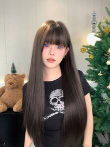 这款30英寸长的合成假发，采用自然直发造型，拥有迷人的黑棕色。假发带有刘海设计，并采用耐热纤维制成，确保经久耐用。这款假发非常适合日常佩戴，能够打造自然逼真的效果。 - 黑棕色 - 查看 1