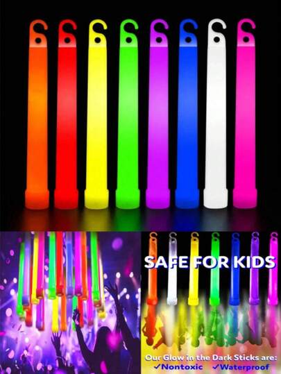 1/20pcs High Quality 6-Inch Glow Sticks With Hooks, Suitable For Use As Night Lights. Provide Illumination For 9-12 Hours. Ideal For Outdoor Camping, Party Lighting, Party Favors, Birthday Gifts, Wedding Glow Sticks, Neon Parties, Bars, Nightclubs And More.
