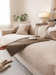 1pc Solid Color Chenille Sofa Cushion Cover, Minimalist Starry Floral Pattern, Anti-Slip Anti-Scratch Sofa Protector, Home Decor For All Seasons, Fits 1/2/3/4 Seater Sofa - Beige - View 3