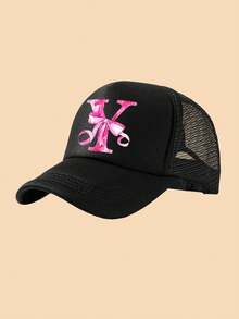 1pc White Truck Driver Mesh Cap, A-Z Bow Letter Print Baseball Cap, Adjustable Size Suitable For 3-8Y Boys & Girls, Suitable For Kids Back To School - Black - View 28
