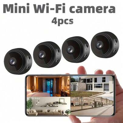 1/2/3/4个无线智能安防摄像头套装，支持App控制 - 1080P高清视频，WiFi无线连接，磁吸式安装，可充电电池，双USB接口，适用于家庭和汽车监控 | 无线安防摄像头，室内监控，小巧设计，现代监控，坚固耐用，高品质镜头，适用于小型企业和远程办公人员