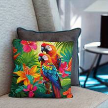 4件套波西米亚鹦鹉图案抱枕套，热带花卉丛林图案靠垫套，客厅沙发波西米亚风装饰枕套，涤纶单面印花枕套，带拉链，可机洗，不含枕芯 - 彩色 - 查看 6