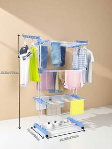 4-Tier Extra Large Foldable Stainless Steel Drying Rack, Mobile Laundry Rack With 4 Wheels, Multi-Hook, Multi-Function, Suitable For Drying Bedding, Clothes, Available In Grey, White, Blue And Black - Multicolor - View 15
