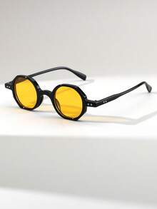 1 Pair Unisex Polygon Mini Frame Glasses, Rivet PC Retro Punk Style Versatile Street Fashion Quality Eyewear - Multicolor - View 8